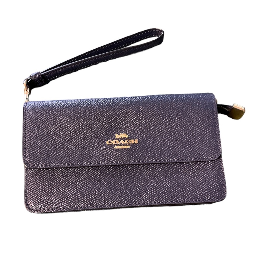 Coach Wristlet Cell phone holder Navy Blue with gold accents